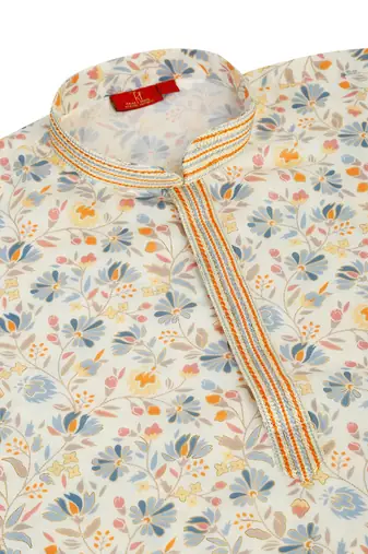 Floral printed cream cotton kurta and pyjamas