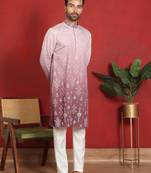 Cotton silk embroidered thread work mauve kurta with trouser