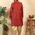 Silk blend jacquard geometric maroon kurta with beige elastic dhoti