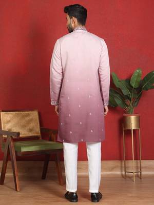 Cotton silk embroidered thread work mauve kurta with trouser 3