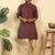 Silk blend jacquard geometric purple kurta with beige elastic dhoti