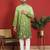 Cotton silk embroidered thread work green kurta with trouser