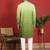 Cotton silk embroidered thread work green kurta with trouser