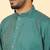 Silk blend jacquard geometric teal kurta with beige elastic dhoti