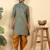 Silk blend jacquard paisley blue kurta with mustard elastic dhoti