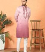 Cotton silk ombre mirror work mauve kurta with trouser