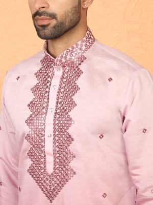 Cotton silk ombre mirror work mauve kurta with trouser 2