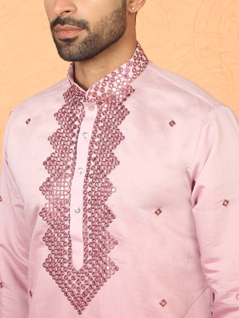 Cotton silk ombre mirror work mauve kurta with trouser