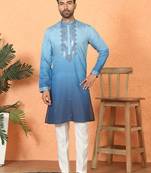Cotton silk ombre mirror work blue kurta with trouser