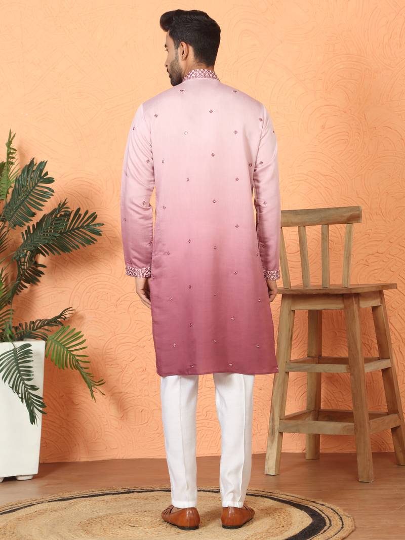 Cotton silk ombre mirror work mauve kurta with trouser