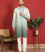 Cotton silk ombre mirror work green kurta with trouser