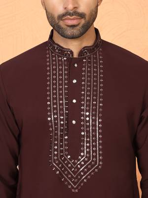 japanese fabric yoke design wine kurta with bell bottom pant 2
