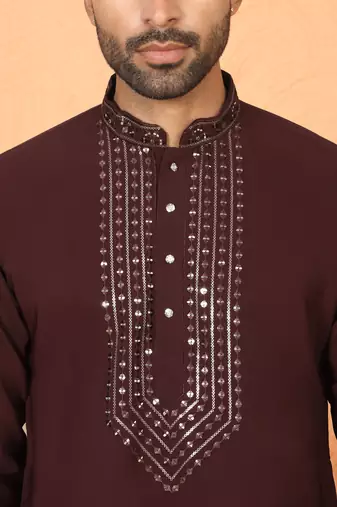 japanese fabric yoke design wine kurta with bell bottom pant