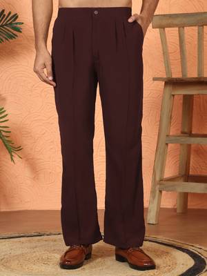 japanese fabric yoke design wine kurta with bell bottom pant 4