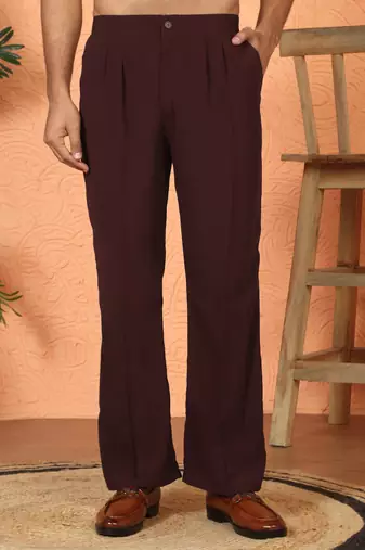 japanese fabric yoke design wine kurta with bell bottom pant