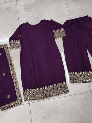 Purple real chinon readymade sharara salwar suit - full stitched 4