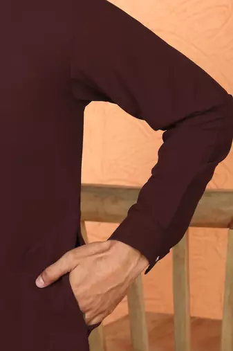 japanese fabric yoke design wine kurta with bell bottom pant