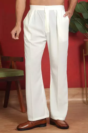 japanese fabric yoke design cream kurta with bell bottom pant