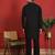 japanese fabric yoke design black kurta with bell bottom pant