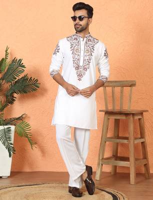 Japanese fabric embroidered paisley cream kurta with trouser pant 1