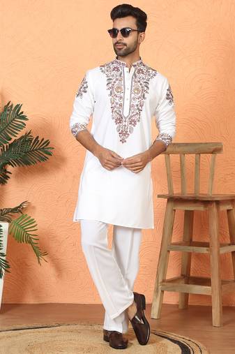 Japanese fabric embroidered paisley cream kurta with trouser pant