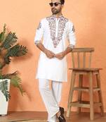 Japanese fabric embroidered paisley cream kurta with trouser pant