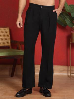japanese fabric yoke design black kurta with bell bottom pant 4