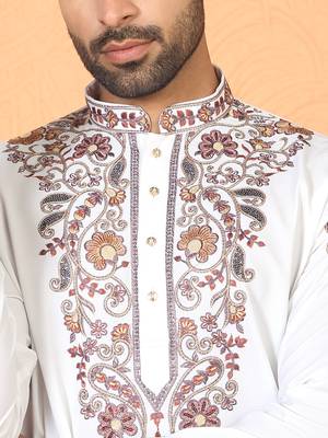 Japanese fabric embroidered paisley cream kurta with trouser pant 2