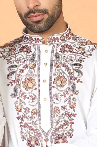 Japanese fabric embroidered paisley cream kurta with trouser pant