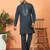 japanese fabric yoke design blue kurta with bell bottom pant