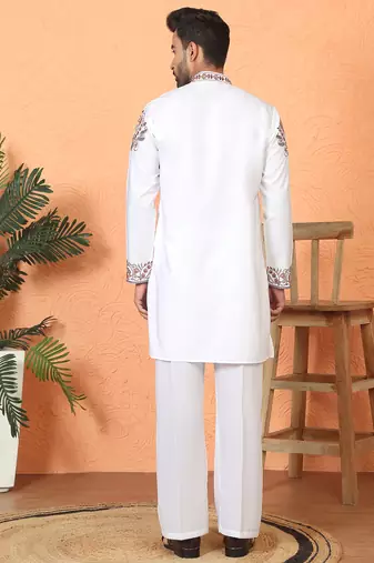 Japanese fabric embroidered paisley cream kurta with trouser pant