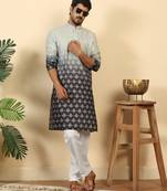 Ombre printed mandarin collar straight black kurta with pyjamas
