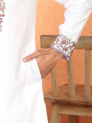 Japanese fabric embroidered paisley cream kurta with trouser pant 5