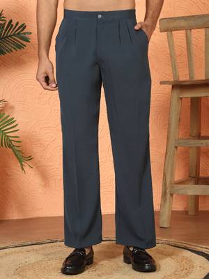 japanese fabric yoke design blue kurta with bell bottom pant 4