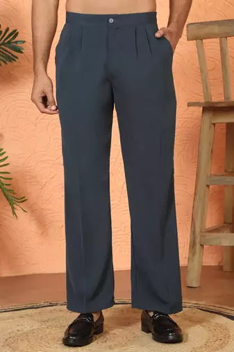 japanese fabric yoke design blue kurta with bell bottom pant