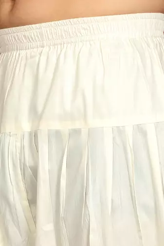 Cotton silk zari embroidered yoke design cream kurta with cream salwar