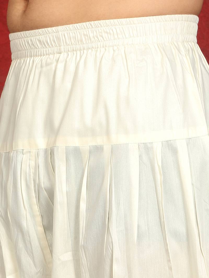 Cotton silk zari embroidered yoke design cream kurta with cream salwar