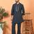 japanese fabric yoke design blue kurta with bell bottom pant