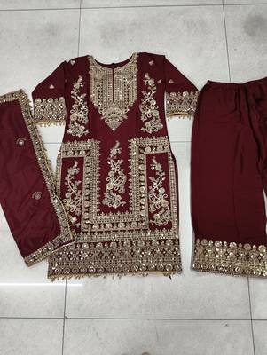 Red real chinon readymade sharara salwar suit - full stitched 5