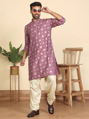 Cotton silk printed knee length mauve kurta with salwar 1