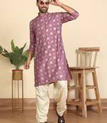 Cotton silk printed knee length mauve kurta with salwar