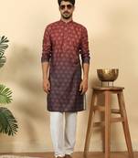 Ombre printed mandarin collar straight maroon kurta with pyjamas