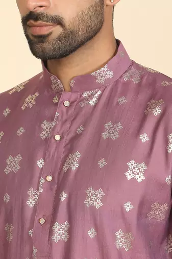 Cotton silk printed knee length mauve kurta with salwar