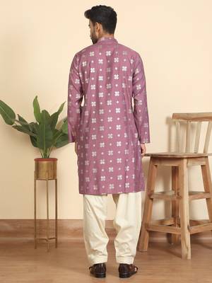 Cotton silk printed knee length mauve kurta with salwar 3