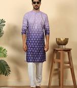 Ombre printed mandarin collar straight mauve kurta with pyjamas
