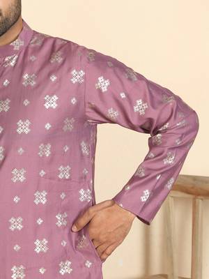Cotton silk printed knee length mauve kurta with salwar 5