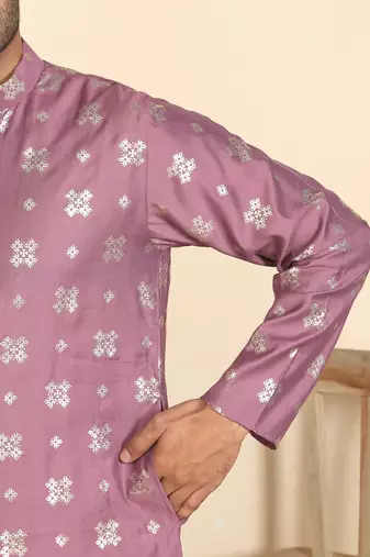 Cotton silk printed knee length mauve kurta with salwar