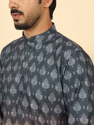 Ombre printed mandarin collar straight mustard kurta with pyjamas 2