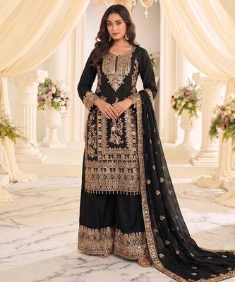Black real chinon readymade sharara salwar suit - full stitched 5