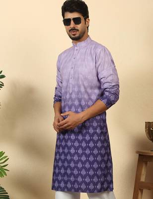 Ombre printed mandarin collar straight mauve kurta with pyjamas 5
